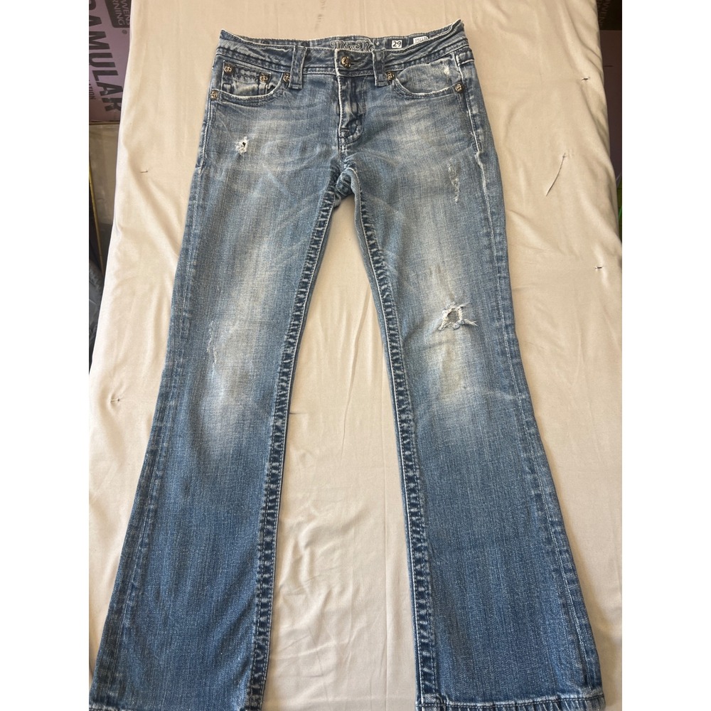 Miss Me JP5123R Bootcut Distressed Embroidered Rhinestone Jeans Blue Size 29